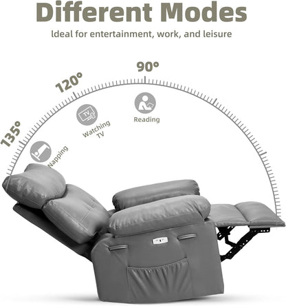 GarveeHome Oversized Power Rocker Swivel Recliner Chair - Heat and Massage, PU Leather Electric Glider Rocking Chair with USB Port, Glider Recliner Nursery Chair for Living Room, Bedroom, Nursery
