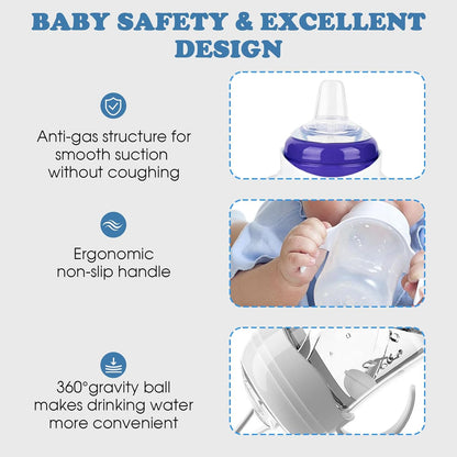 Spout Sippy Cup Conversion Kit for Lansinoh Baby Bottles, Soft Top and Weighted Ball Transition with Handles Converter 6m+, Set of 3