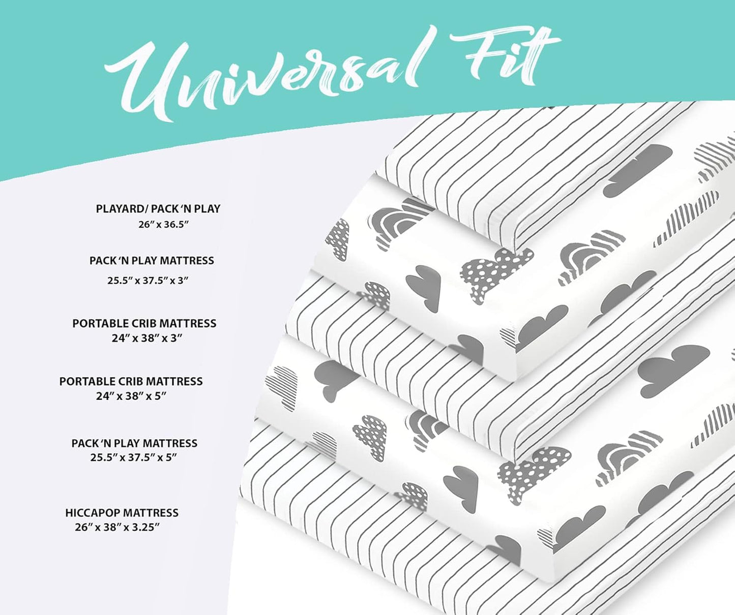 100% Organic Cotton Fitted Sheets for Graco Pack n Play, Babyletto, Pamo Babe, Hiccapop, Dream on Me, Evenflo, Baby Trend, Hygge Hush Portable/Mini Crib/Playards, Beka Bedside Bassinet 2 Pk