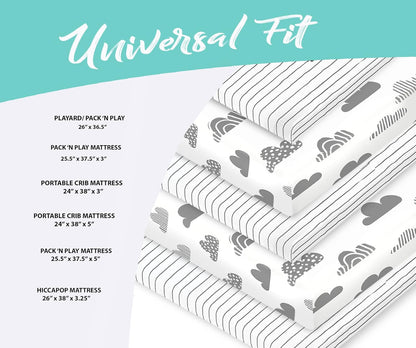 100% Organic Cotton Fitted Sheets for Graco Pack n Play, Babyletto, Pamo Babe, Hiccapop, Dream on Me, Evenflo, Baby Trend, Hygge Hush Portable/Mini Crib/Playards, Beka Bedside Bassinet 2 Pk