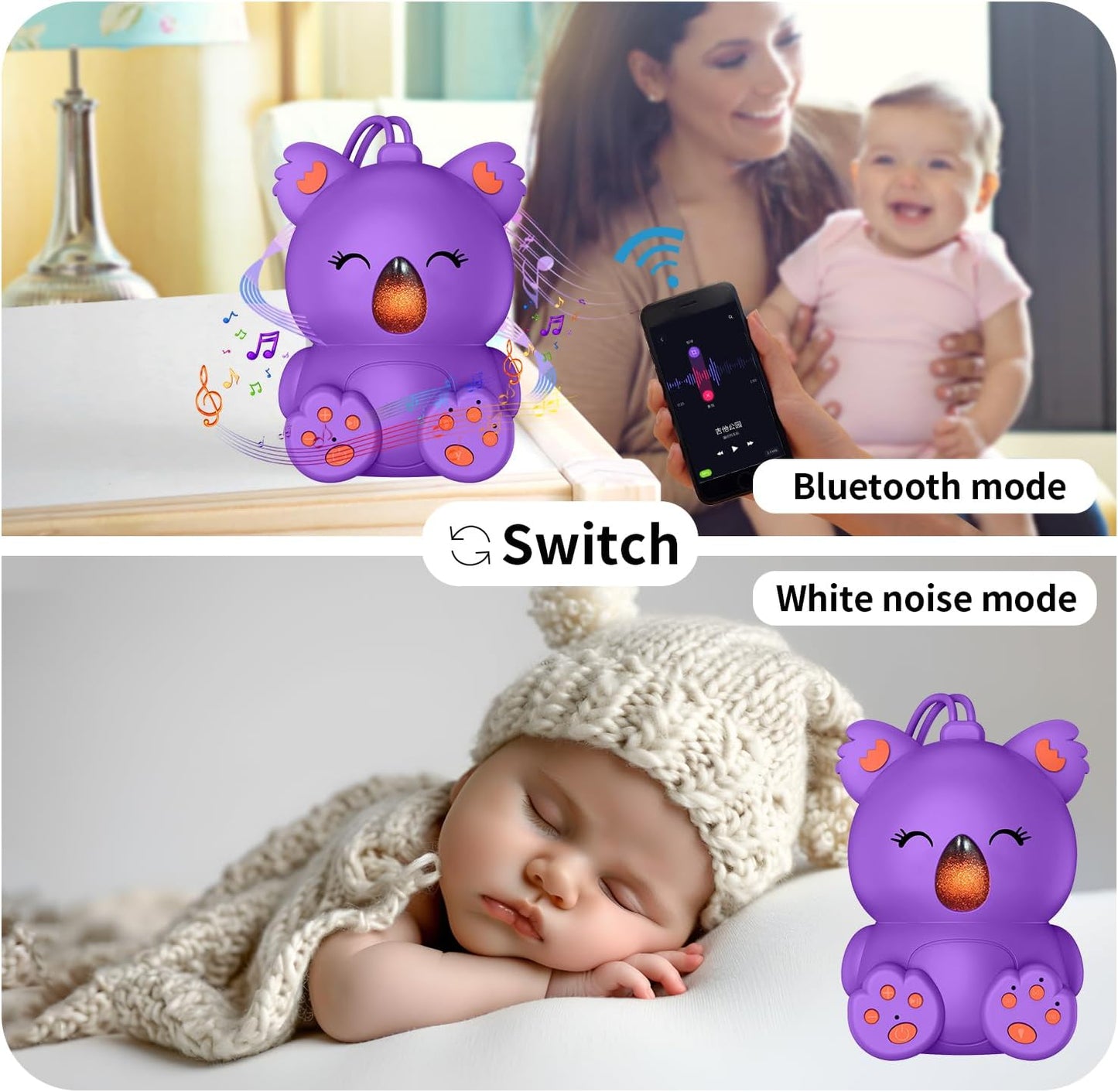 Baby Sleep Sound Machine & Bluetooth Speaker | Portable White Noise Sound Machine with 3 Timers for Nursery, Travel | Non-Looping Soothing Sounds Sleeping Music for Infants, Toddlers & Kids