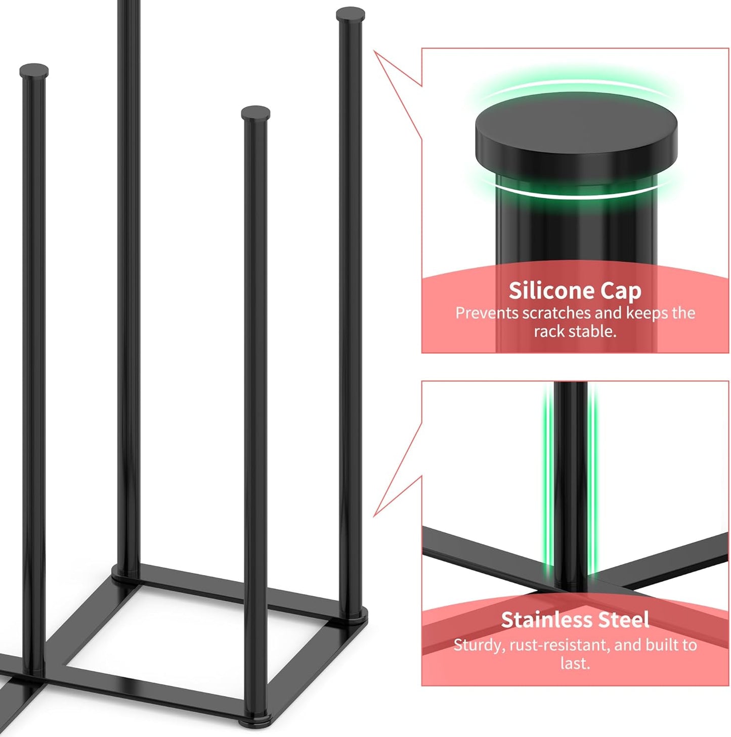Collapsible Bottle Drying Rack, Baby Bottle Drying Rack, Foldable Cup Draining Holder, Retractable Reusable Silicone Bag Dryer with Non-Slip Bottom - Stainless Steel (Black)