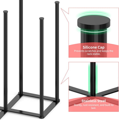 Collapsible Bottle Drying Rack, Baby Bottle Drying Rack, Foldable Cup Draining Holder, Retractable Reusable Silicone Bag Dryer with Non-Slip Bottom - Stainless Steel (Black)