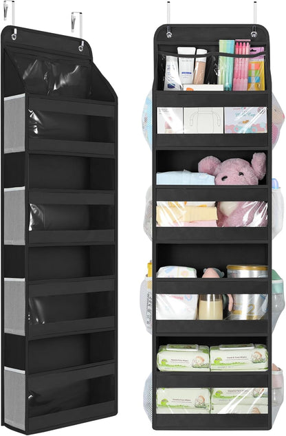 Yecaye 5 Tier 1Pc Over the Door Organizer, Stuffed Animal Storage with Clear PVC Windows, Door Organizer Hanging for Bedroom Nursery Closet Dorm Room Laundry Pantry Bathroom, Grey