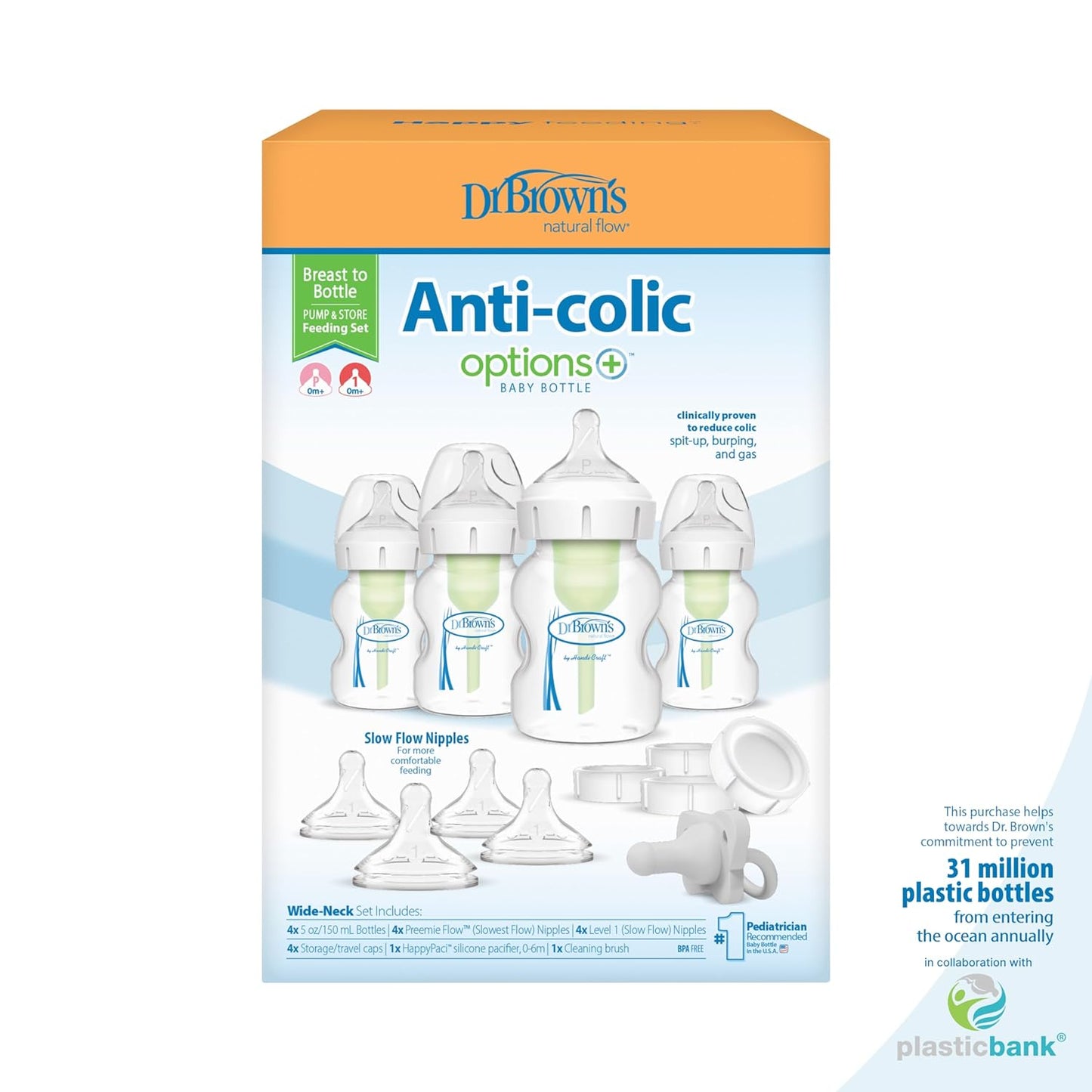 Dr. Brown's Breastfeeding Baby Bottles, Options+ Wide-Neck Breast to Bottle Feeding Set