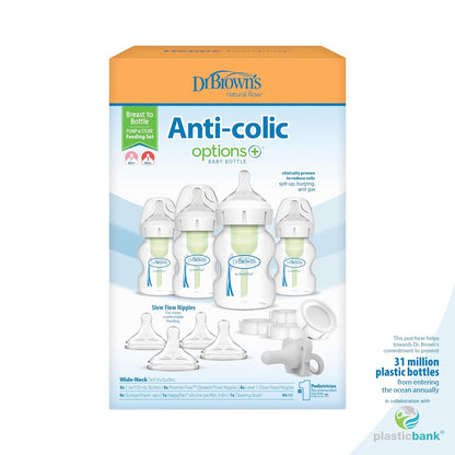 Dr. Brown's Breastfeeding Baby Bottles, Options+ Wide-Neck Breast to Bottle Feeding Set