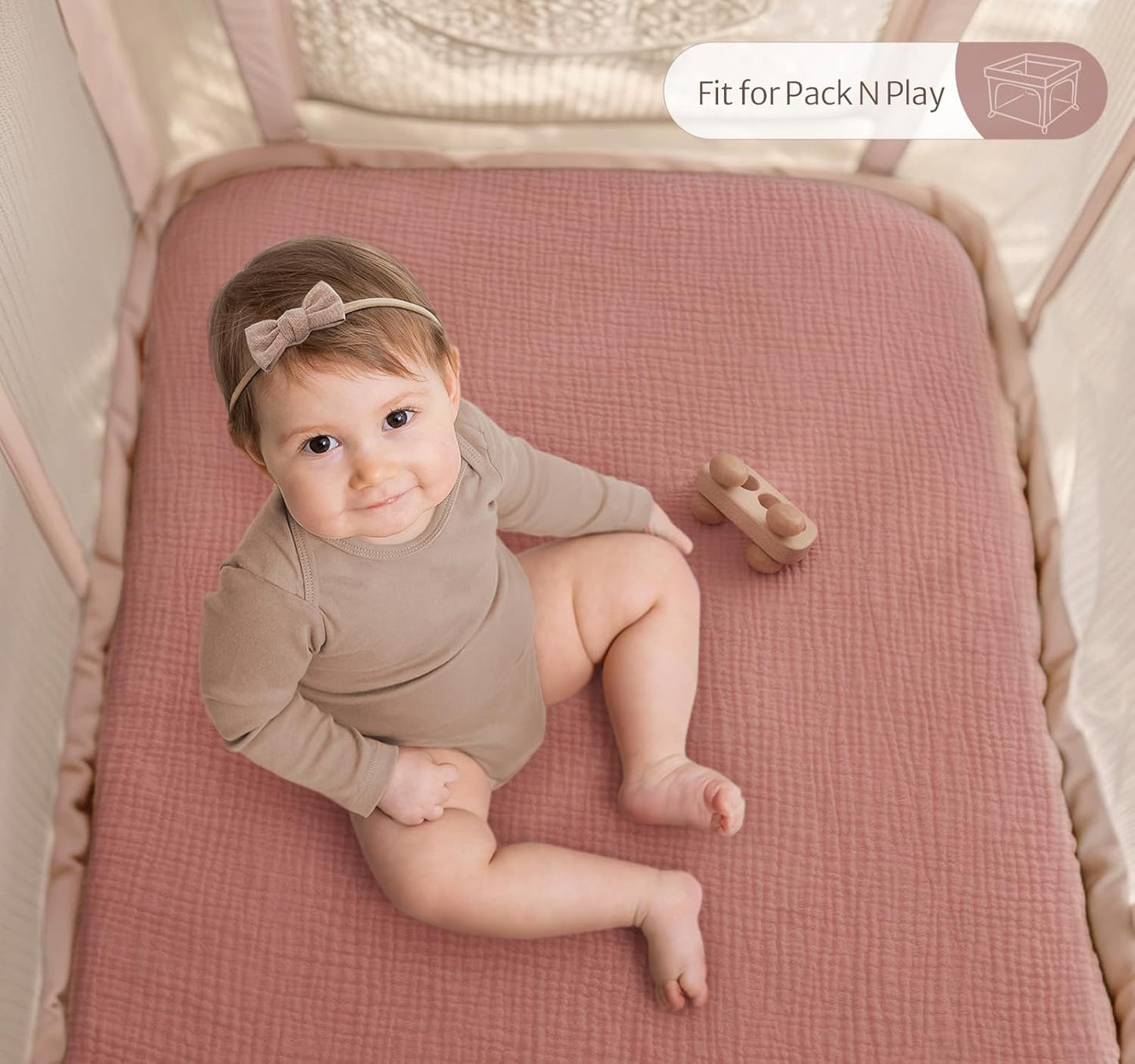 Blissful Diary Muslin Bassinet Sheets for Baby Girls Boys, Boho Soft Cotton Fitted for Oval Hourglass Rectangle Mattress, 2 Pack(Sunshine&Brown)