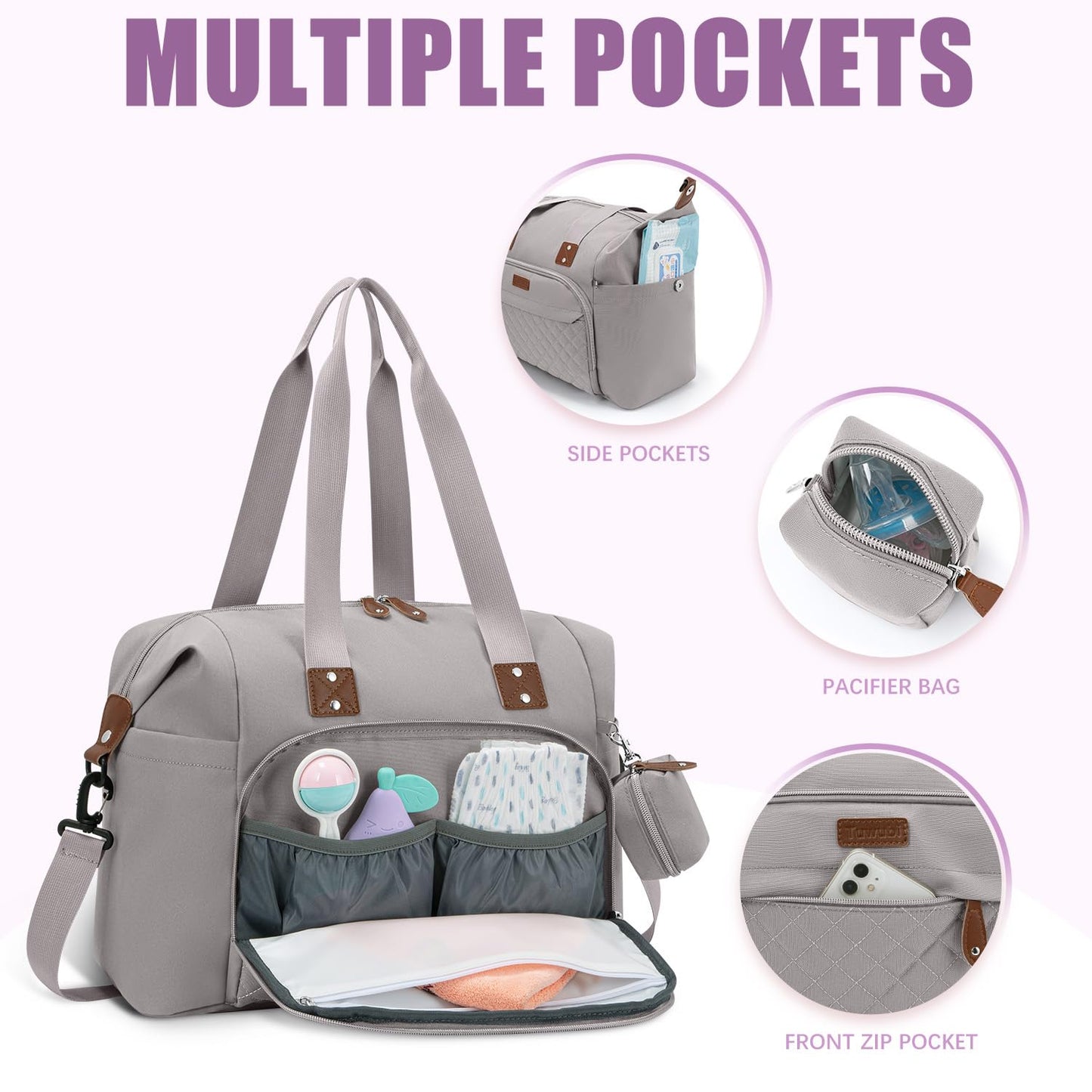 Tuwubi Diaper Bag Tote,Baby Diaper Bag with Pacifier Case Large Travel Diaper Tote Caddy for Mom and Dad Multifunction Large Baby Bag - M-Pink