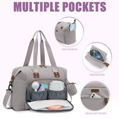 Tuwubi Diaper Bag Tote,Baby Diaper Bag with Pacifier Case Large Travel Diaper Tote Caddy for Mom and Dad Multifunction Large Baby Bag - M-Pink