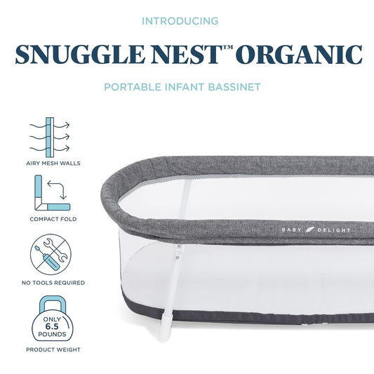 Baby Delight Snuggle Nest Bassinet, Portable Baby Bed, for Infants 0 – 5 Months, Driftwood Grey