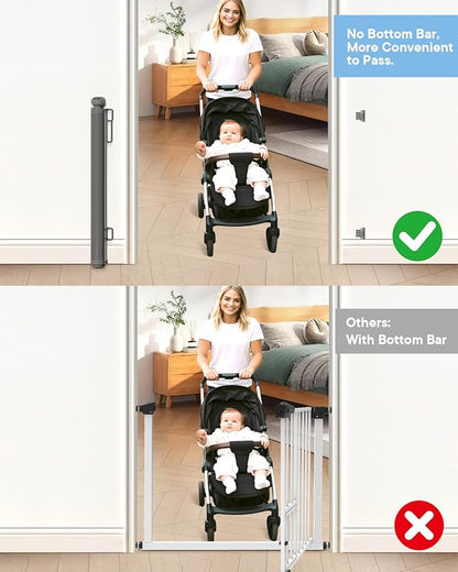 Retractable Baby Gate for Stairs – 34" Height, Expands up to 71" Width, Safety Gate for Infants, Toddlers, Dogs & Pets, Easy Install, Gray Puppy Gate for Indoor & Outdoor Use, Gray