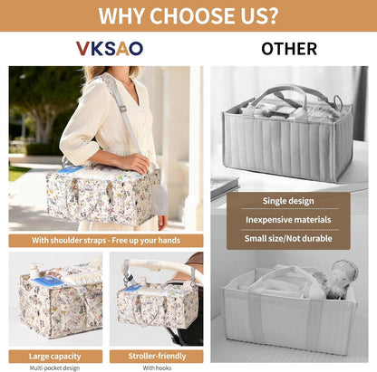 Baby Boy Essentials Diaper Caddy Organizer – Portable Storage Basket with Shoulder Strap & Stroller Hooks, Splashproof Quilted Nursery & Car Tote, Baby Gifts for Baby Shower, Classic Blue