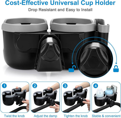 Accmor Stroller Cup Holder with Phone Holder, Bike Cup Holder, Universal Cup Holder for Uppababy Nuna Doona Strollers, 2-in-1 Cup Phone Holder for Stroller Bike Accessory