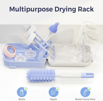 Baby Bottle Brush Set,8 in 1 Magnetic Design Cleaner Bottle Brush Kit with Silicone Brush,Drying Rack for Baby Bottle, Breast Pumps,Nipples - Home&Travel Gift for New Parents