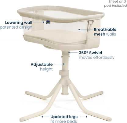 HALO BassiNest Swivel Sleeper 3.0 – Over-Bed Baby Bassinet with 360 Rotation, Adjustable Height, Breathable Mesh, Safe Close Sleeping, Lowering Wall for Easy Access, Feeding & C-Section Recovery