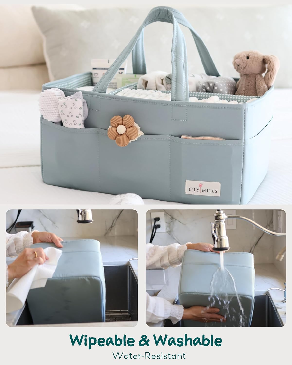 Lily Miles Baby Diaper Caddy Organizer - Large Tote Bag for Newborn essentials Boy or Girl - Baby Shower Basket - Nursery Must Haves - Registry Favorites - Newborn Caddie Car Organizer