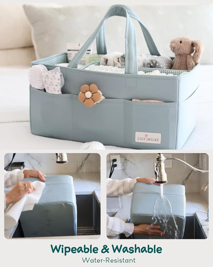 Lily Miles Baby Diaper Caddy Organizer - Large Tote Bag for Newborn essentials Boy or Girl - Baby Shower Basket - Nursery Must Haves - Registry Favorites - Newborn Caddie Car Organizer