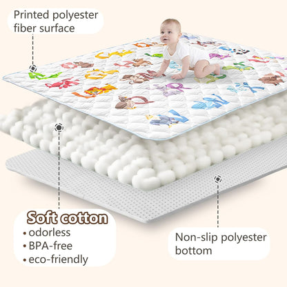 Baby Play Mat, 50x50 Playpen Mat with Super Soft Touch, Activity Mats with Upgraded Anti-Slip Bottom, Machine Washable Crawling Mats for Floor & Picnic (Animal Alphabets)