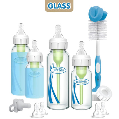 Dr. Brown's Anti-Colic Options+ Narrow Glass Baby Bottle with Level 1 Slow Flow Nipple, BPA-Free, 8 oz/250 mL, 0m+, 4-Pack (Packaging May Vary)