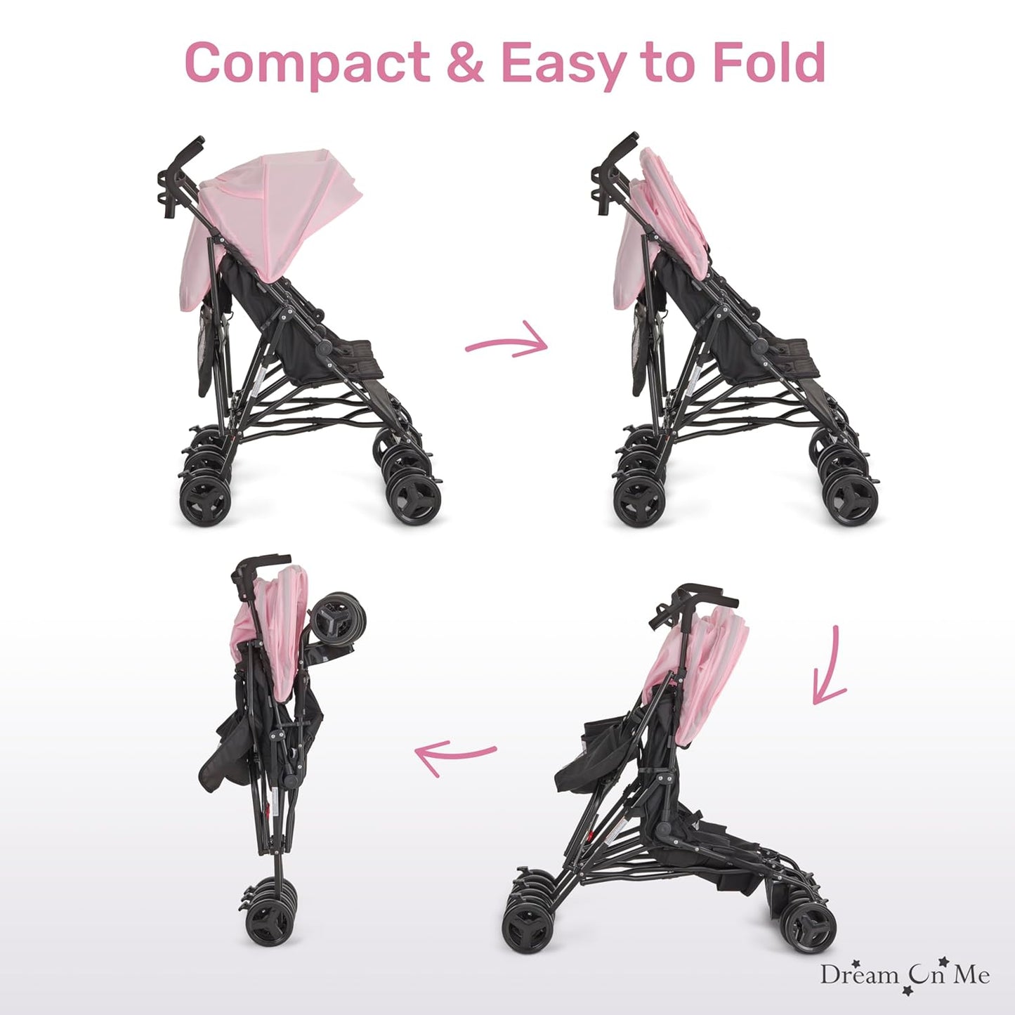 Dream On Me Twin Venture Umbrella Stroller in Pink, Multi Backrest Positions, Adjustable & Removable Canopy Double Stroller, 360°Swivel Wheels with Locks