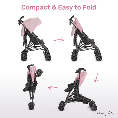 Dream On Me Twin Venture Umbrella Stroller in Pink, Multi Backrest Positions, Adjustable & Removable Canopy Double Stroller, 360°Swivel Wheels with Locks