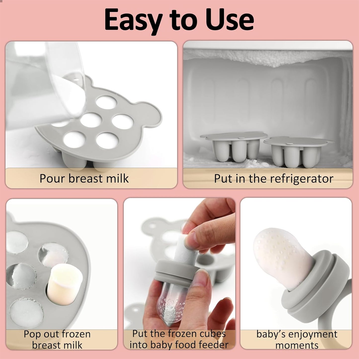 Silicone Baby Fruit Food Feeder & Mini Freezer Nibble Tray, Breastmilk Popsicle Molds for Baby Teething Relief, BPA Free Silicone Teething Toys Feeder for Safe Infant Self Feeding, Extra Food Pouches