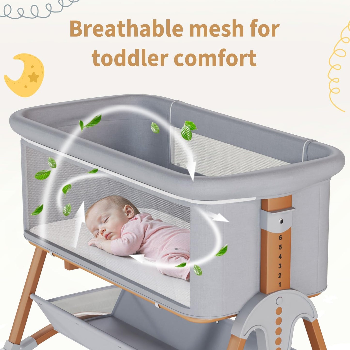 5-in-1 Baby Bassinet Bedside Sleeper with Swing Tube Converts to Cradle, Baby Crib with Mattress, Detachable Diaper Changer, Mosquito Net and Toy - Black