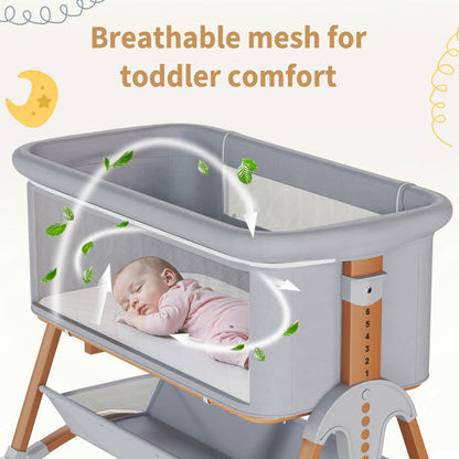 5-in-1 Baby Bassinet Bedside Sleeper with Swing Tube Converts to Cradle, Baby Crib with Mattress, Detachable Diaper Changer, Mosquito Net and Toy - Black