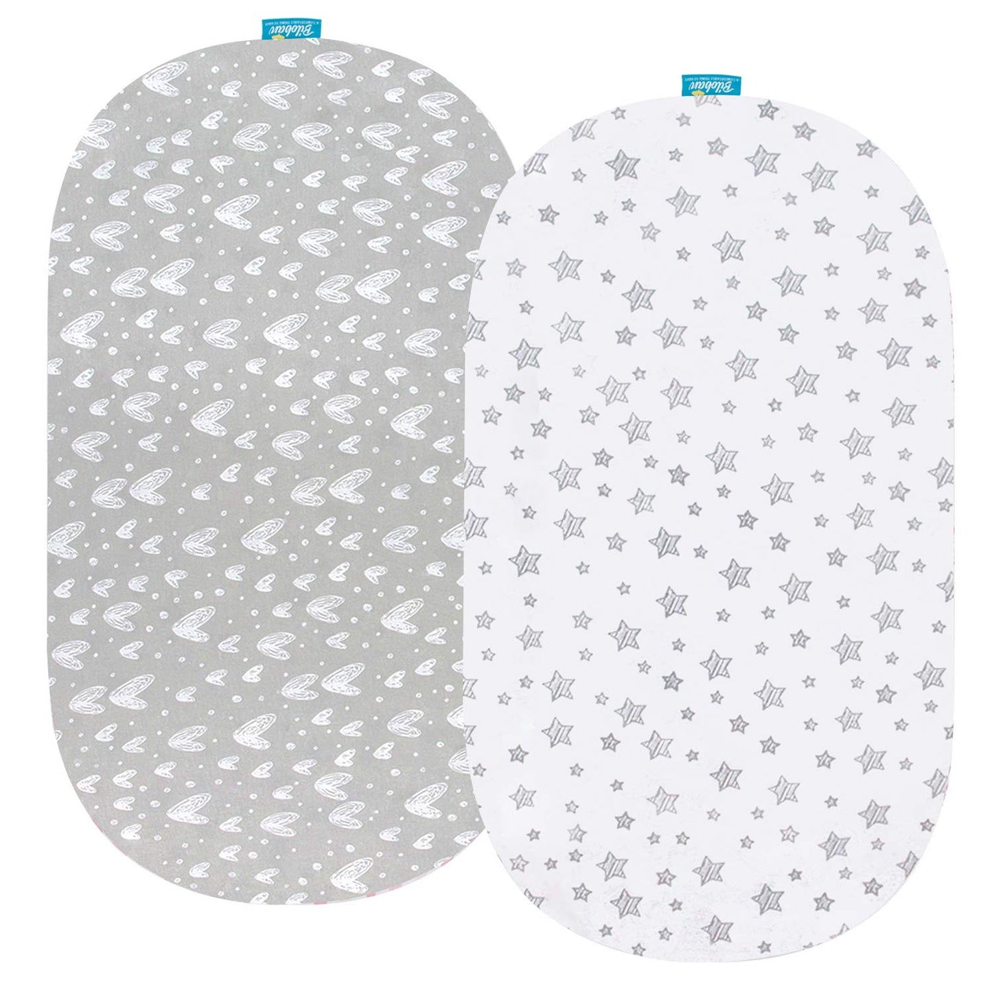 Bassinet Sheets Fit for Simmons Kids By The Bed City Sleeper Bassinet(Twins), Moses Basket and Hospital Bassinet, 100% Cotton, 2 Pack, Gray and White Print - Colors B