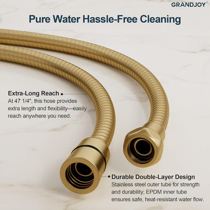 Brushed Gold Hot & Cold Handheld Bidet Sprayer for Toilet, Adjustable Water Pressure Control, 47-Inch Stainless Steel Hose Wall Mount Bidet Faucet for Feminine Wash & Cloth Diaper