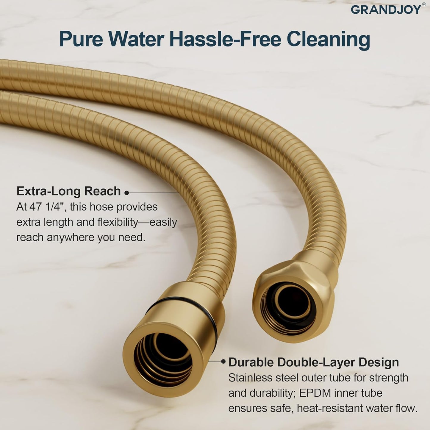 Brushed Gold Hot & Cold Handheld Bidet Sprayer for Toilet, Adjustable Water Pressure Control, SUS304 Stainless Steel Hose Wall Mount Bidet Faucet for Feminine Wash & Cloth Diaper