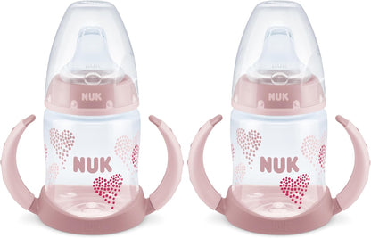 NUK Learner Cup, 5 Oz, Pack of 2, Pink Hearts, Soft Spout, Easy-Grip Handles, BPA Free, Spill Proof, Transition Sippy Cup