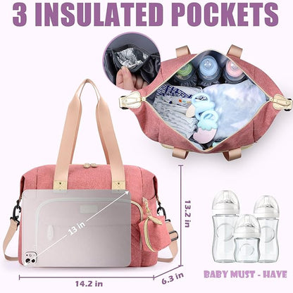 Tuwubi Diaper Bag Tote,Baby Diaper Bag with Pacifier Case Large Travel Diaper Tote Caddy for Mom and Dad Multifunction Large Baby Bag - M-Pink