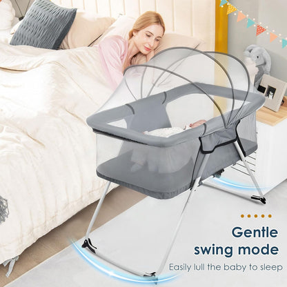 Portable Baby Bassinet - Foldable Bedside Bassinet, Lightweight Playpen with Mosquito Net, 42.5 x 40.2 x 20.8 inches, Black