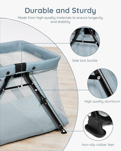Lilian&Gema 2-in-1 Travel Crib, Portable & Foldable Crib with Backpack, Lightweight Baby Travel Playpen with Thick Mattress for Babies & Toddlers, Baby Travel Essential