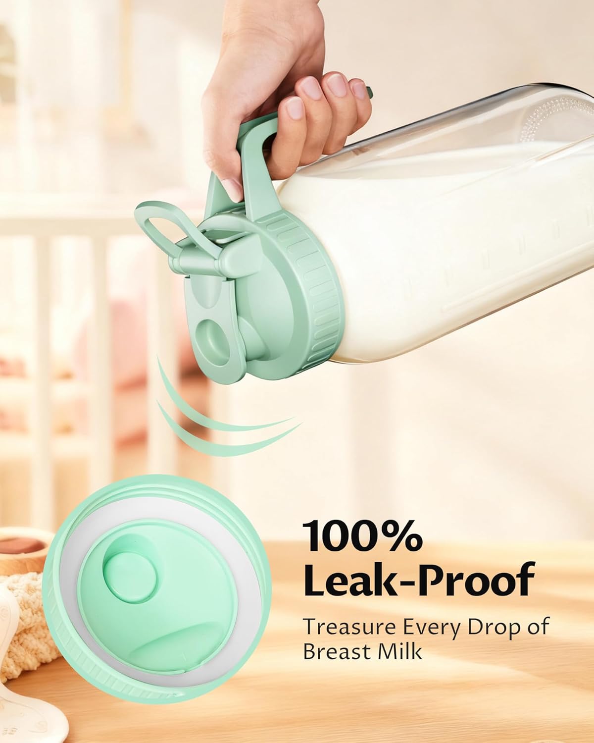 32oz Breast Milk Pitcher with Lid - Airtight Leakproof Glass Storage with Flip Cap & Pour Spout, Wide Mouth 1 Quart Breastmilk Storage Container Breastfeeding Essentials for Breastmilk, Formula, Milk