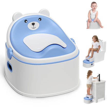 3-in-1 Potty Training Toilet, Portable Potty, Potty Training Seat and Toddler Step Stool, Easy Setup and Clean, Anti-Slip Toddler Potty Trainer for Boy Girl,Grey
