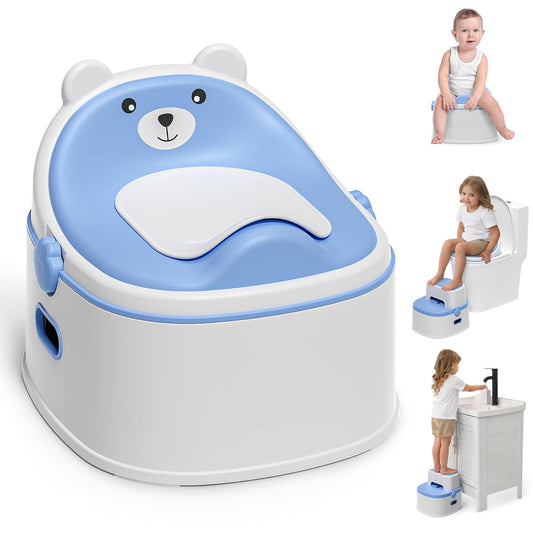3-in-1 Potty Training Toilet, Portable Potty, Potty Training Seat and Toddler Step Stool, Easy Setup and Clean, Anti-Slip Toddler Potty Trainer for Boy Girl,Grey