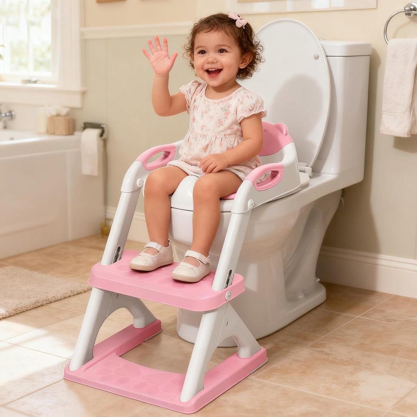 Potty Training Seat, SKYROKU Upgrade Toddler Toilet Seat for Kids Boys Girls, 2 in 1 Potty Training Toilet, Splash Guard Anti-Slip Pad Step Stool,New Sector-Shape Stabilized Base (8899+Grey)