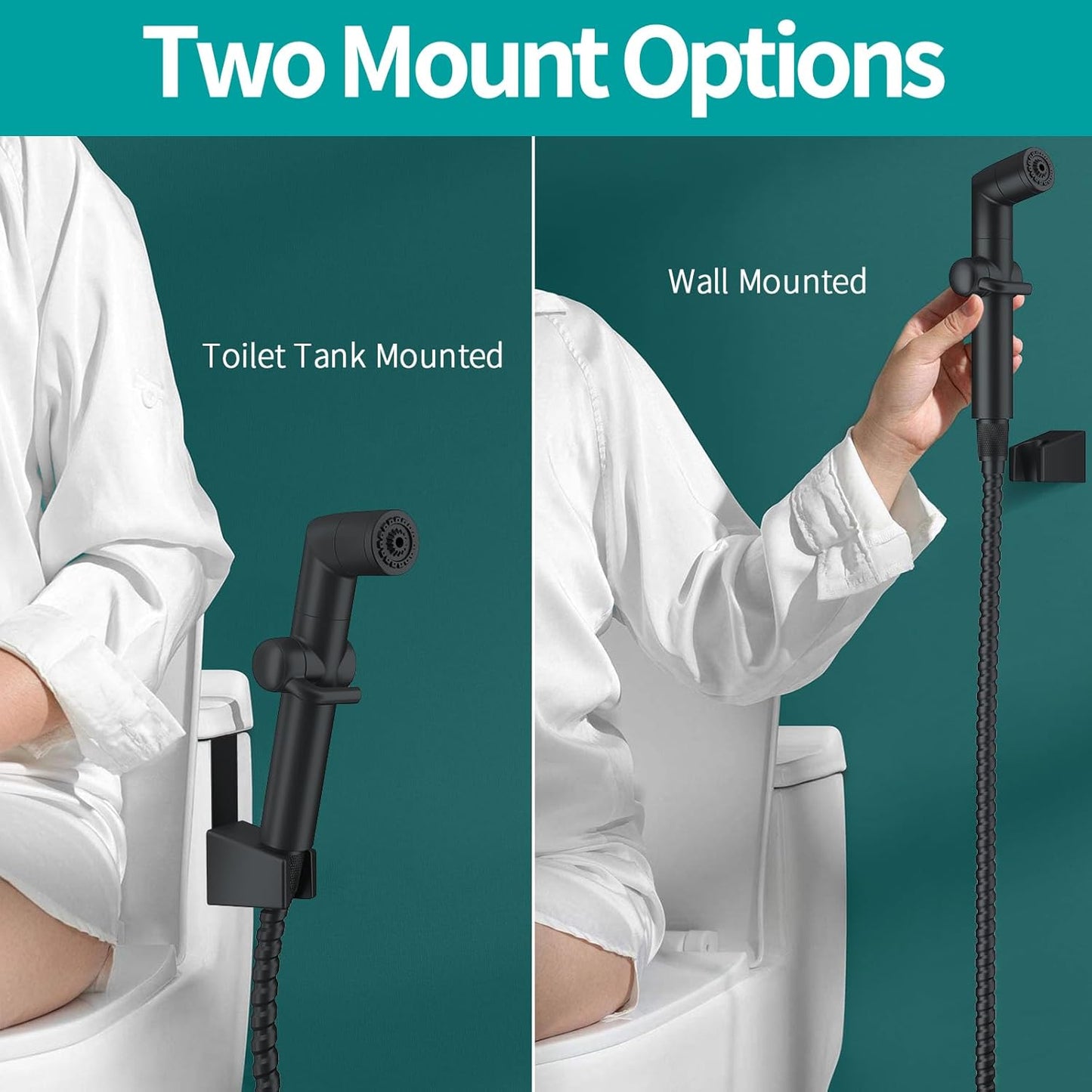 MIAOHUI Muslim Shower, Handheld Bidet Sprayer for Toilet, Cloth Diaper Sprayer, Health Faucet, Bum Gun with Hose and Holder, Wall or Tank Mount(Chrome)