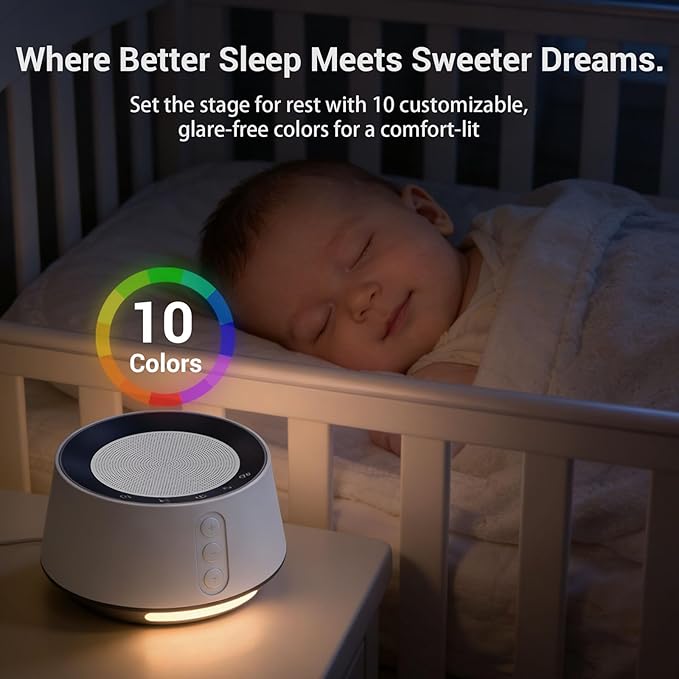 BGOVERSS White Noise Machine with Night Light – 20 Soothing Sounds, 10 Color Lights, 5 Timer Settings & Memory Function, Portable Sleep Sound Machine for Baby Nursery, Kids & Adults,Wood