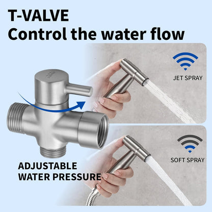 Handheld Bidet Sprayer for Toilet, Premium Stainless Steel Bathroom Bidet Sprayer Set with One-Click Start & Powerful Pressure, Baby Cloth Diaper Sprayer with Complete Accessories - Matte Black