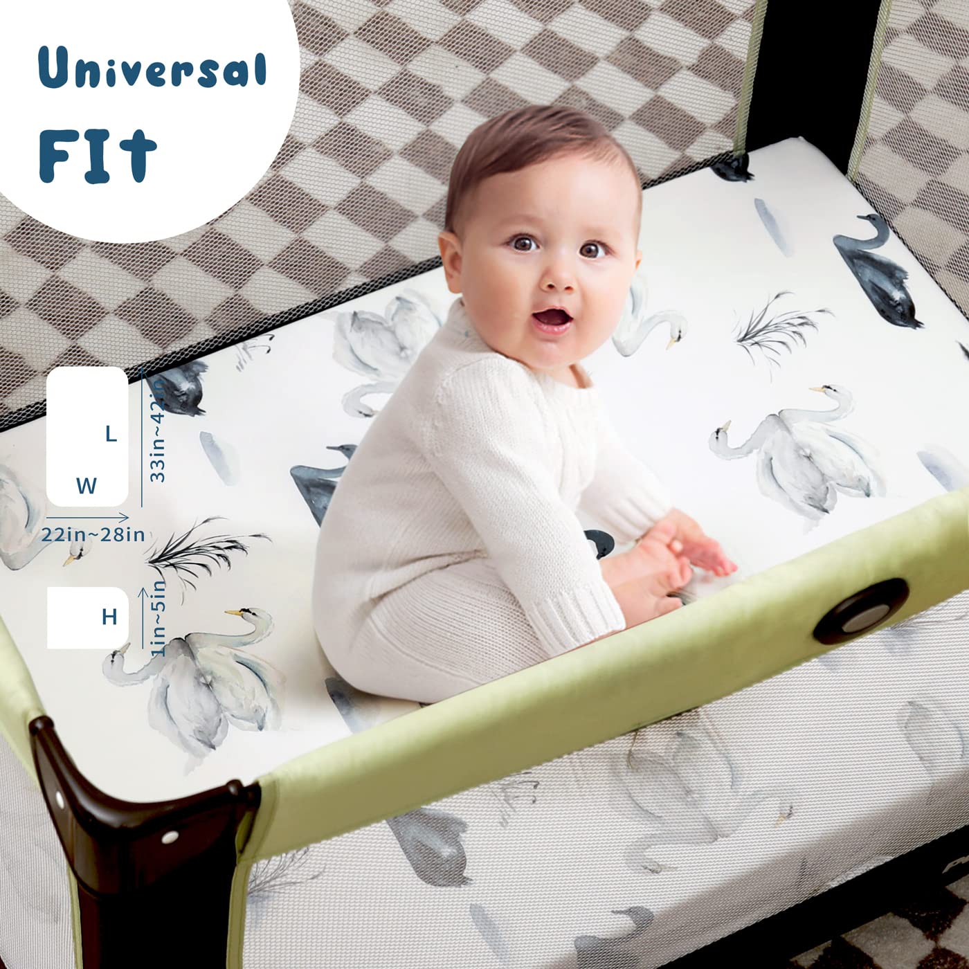 GRSSDER Stretch Ultra Soft Jersey Knit Fitted Pack n Play Playard Sheets Set 2 Pack，Fits Portable/Mini Cribs Sheets, Playards Mattress Pads, Stylish Watercolor Animals for Baby, Mint Green