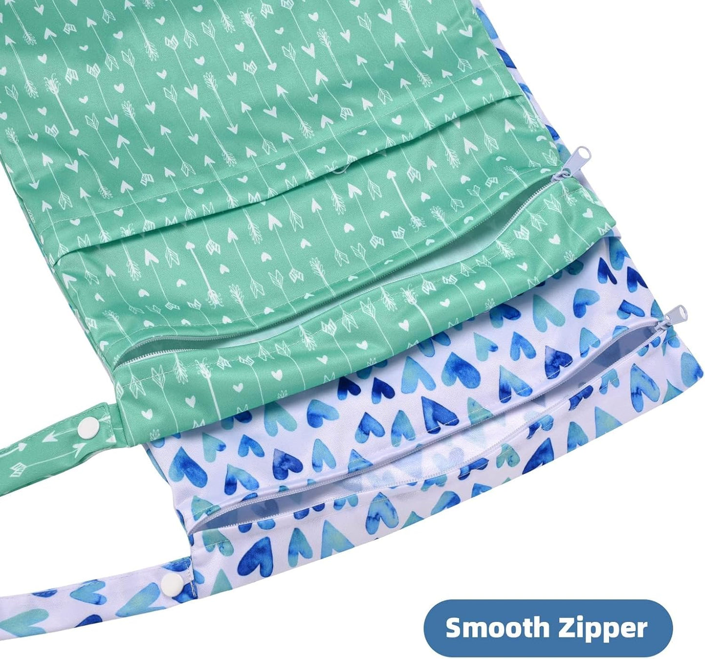 Wet Dry Bags 2-Pack with Cute Dolphin Print - Waterproof Travel Organizer for Swimming Pool Beach Gym Baby Cloth Diapers Swimwear with Dual Zippers