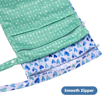 Wet Dry Bags 2-Pack with Cute Dolphin Print - Waterproof Travel Organizer for Swimming Pool Beach Gym Baby Cloth Diapers Swimwear with Dual Zippers