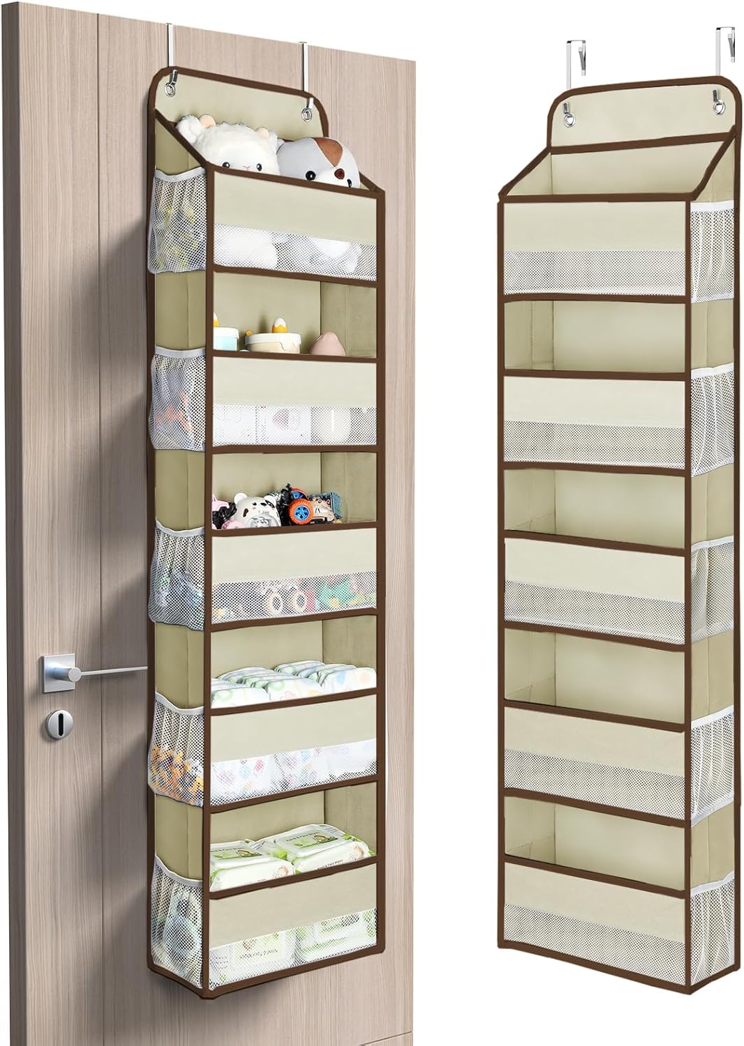 Yecaye 1 Pack Over the Door Organizer, 35.2lbs Load Toy Stuffed Animal Storage, Swing-proof Hanging Bathroom Organizers and Storage for Nursery Newborn Baby Essential Stuff Dorm Room Essentials