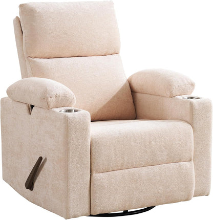 Rocking Chair Nursery with Adjustable Armrest for Breastfeeding, Glider Recliner Nursery Chair with Massage and Heat, Power Swivel Rocker Recliner with Adjustable Headrest, Corduroy, Beige