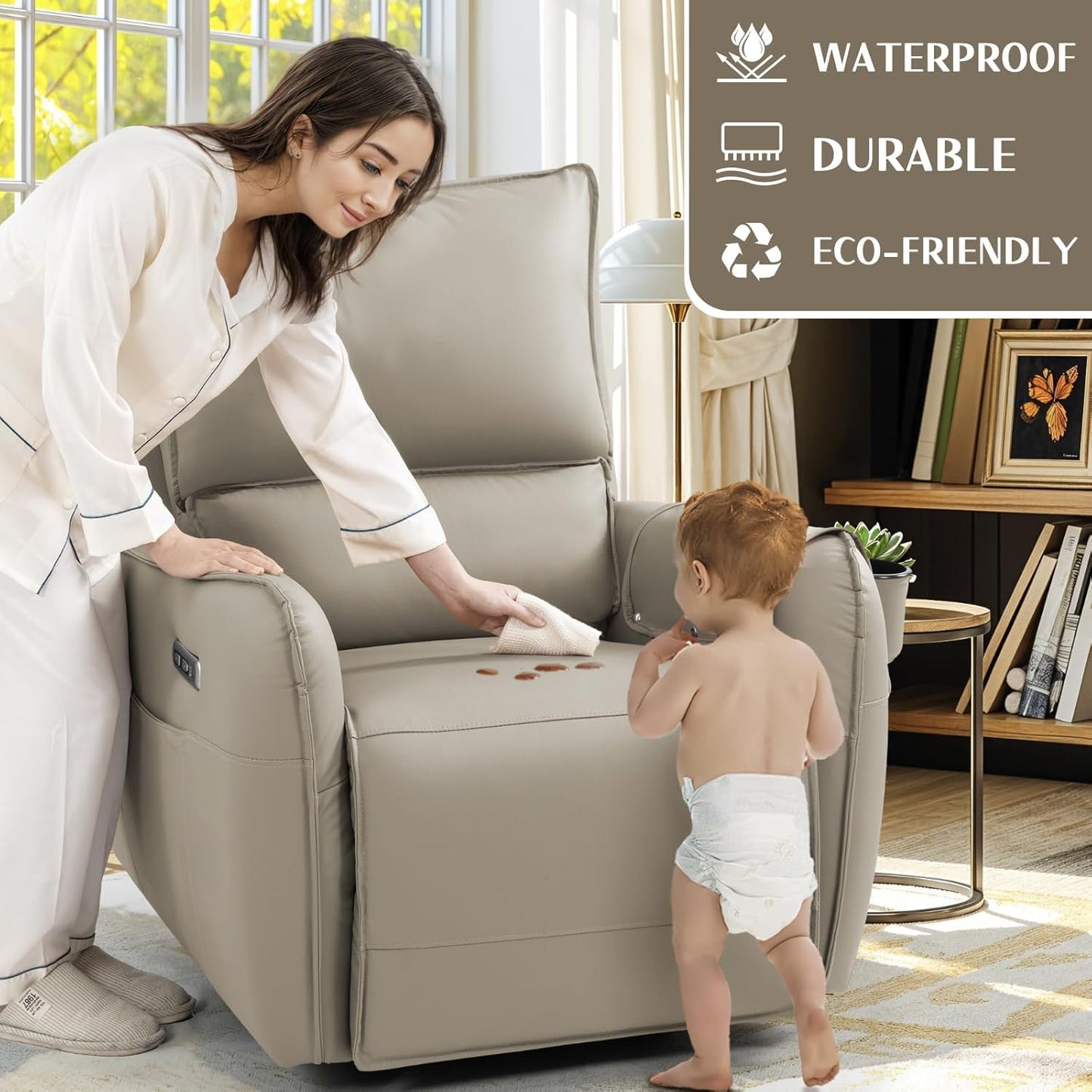 Power Recliner Gliders for Nursery, Electric Swivel Rocker Recliner Chair, Comfy Upholstered Living Room Reclining Rocking Chairs with Lumbar Support (Gray, 41" X 40" X 36")