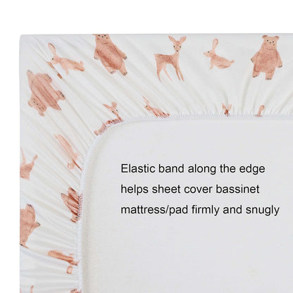 Onacosht Stretchy Bassinet Sheets 33" x 19" Compatible with Mika Micky, KoolaBaby (3 in 1), BabyBond, HARPPA and RICUTON Bedside Bassinet, 3 Pack for Baby Boy and Girl, Pink Floral