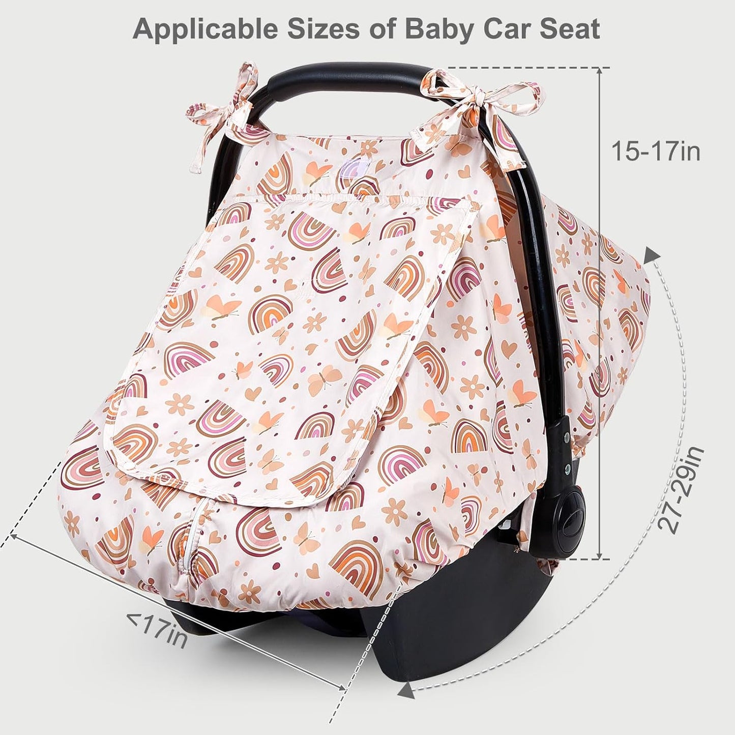 FIOBEE Baby Car Seat Cover, Car Seat Covers for Babies Infant Car Seat Canopy with Breathable Mesh Window Waterproof Carseat Cover for Babies Boy Girl 4 Seasons, White/Cow